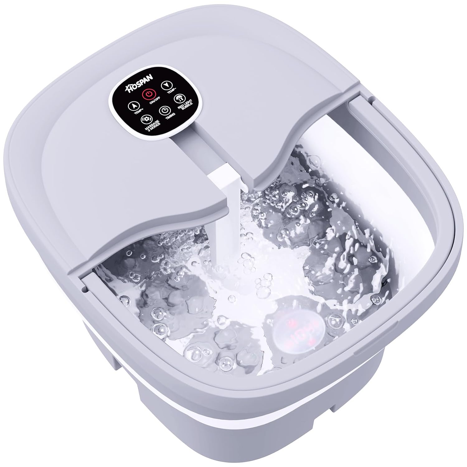 HOSPAN Collapsible Foot Spa Electric Rotary Massage, Foot Bath with Heat, Bubble, Remote, and 24 Motorized Shiatsu Massage Balls. Pedicure Foot Spa for Feet Stress Relief