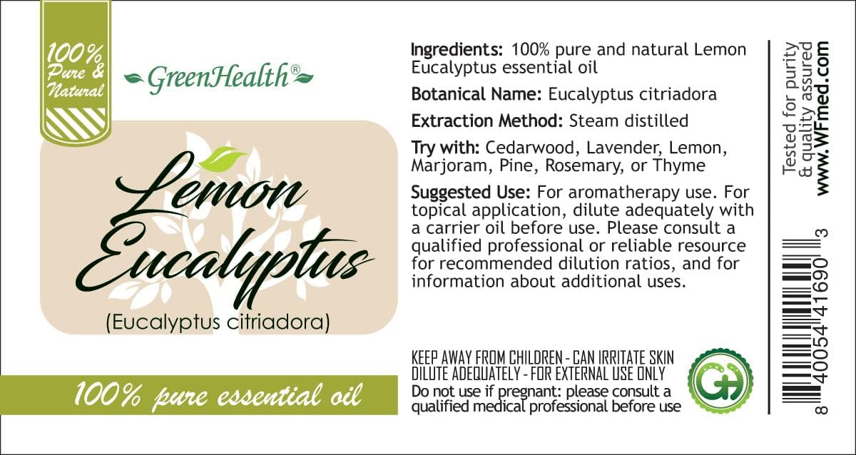 GreenHealth Lemon Eucalyptus Essential Oil – 8 fl oz (237 ml) Aluminum Bottle w/Plug Cap – 100% Pure, Natural Aromatherapy Oil for Diffusers, Candles, DIY & Home Refreshing