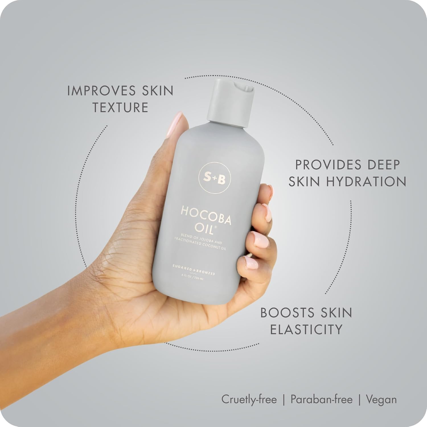 SUGARED + BRONZED Hocoba Oil, Hydrating Daily Body Oil With Jojoba Oil and Coconut Oil, Lightweight, Non Greasy Formula, Two-Ingredient Clean Skin Care, Suitable for All Skin Types, Vegan, 8 Fl Oz