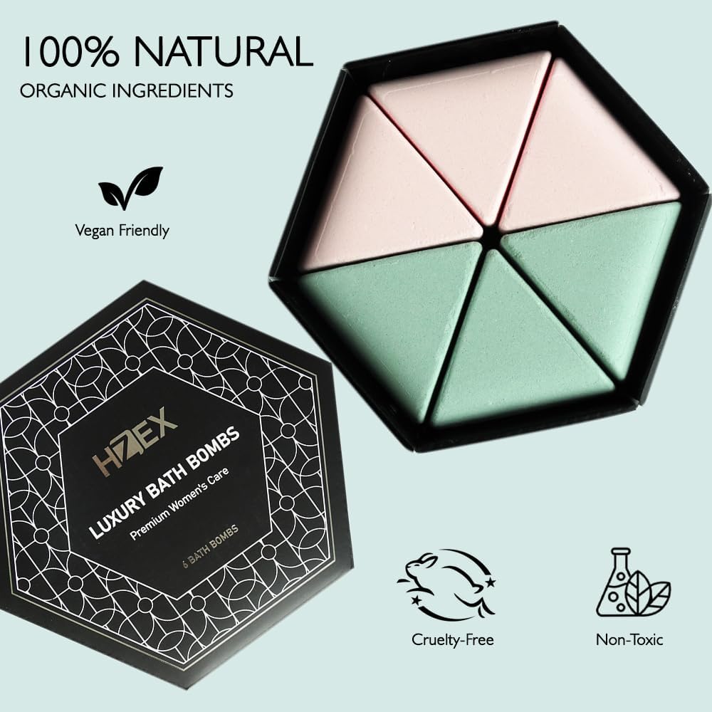 HZEX Bath Bombs for Women, Premium Gift Set of Extra Large Bathbombs, 6 piece Spa Woman's Bath Bomb Set for, Handmade and Organic