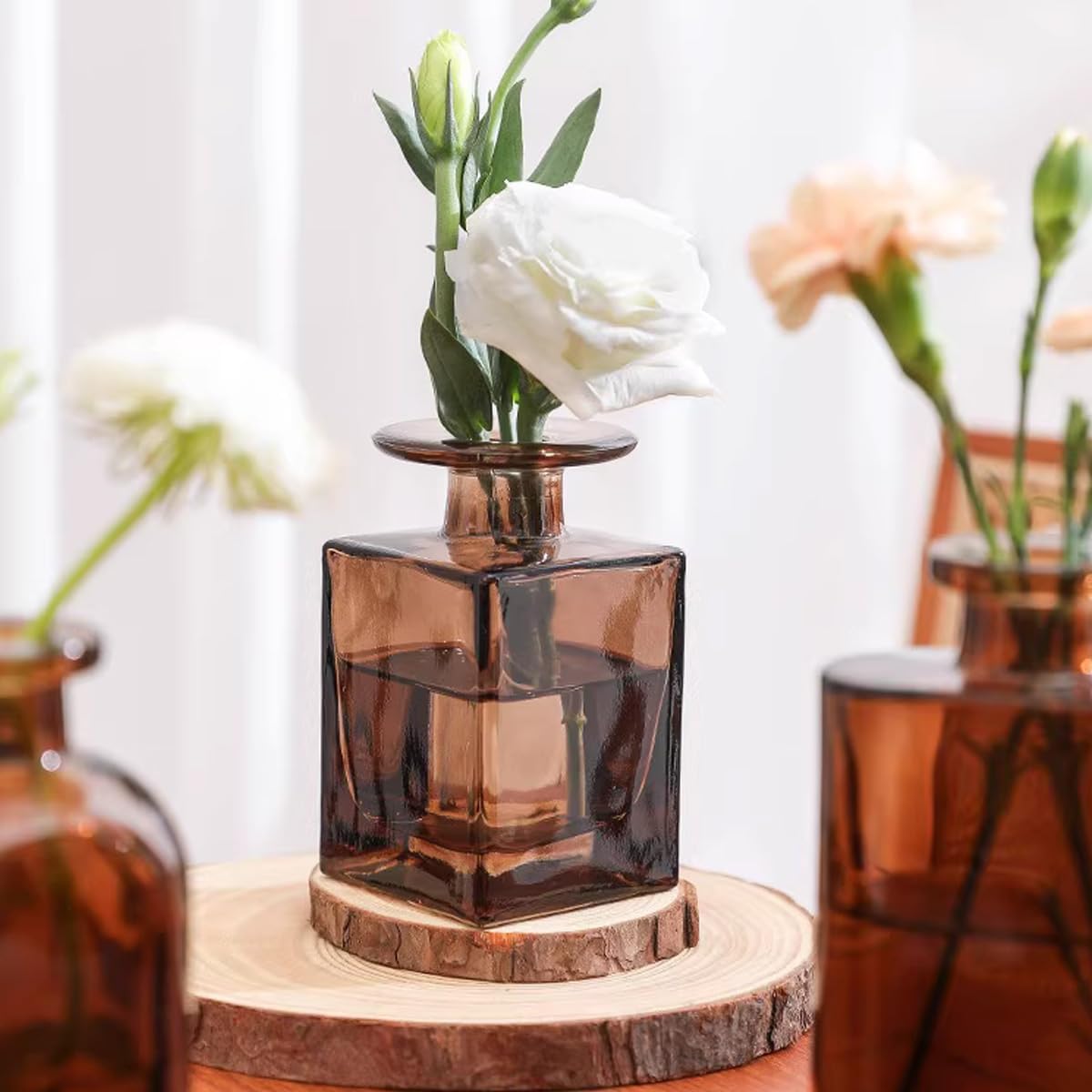 150ML/5OZ Square Glass Diffuser Bottles Empty Decorative Bottle Refillable Aromatherapy Container Fragrance Accessories for Home and Office(Brown)