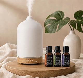 200ml Aromatherapy Diffuser with 7 Soothing Colors, Ultra-Quiet Operation, Auto Timer, and Humidifier for Restful Nights