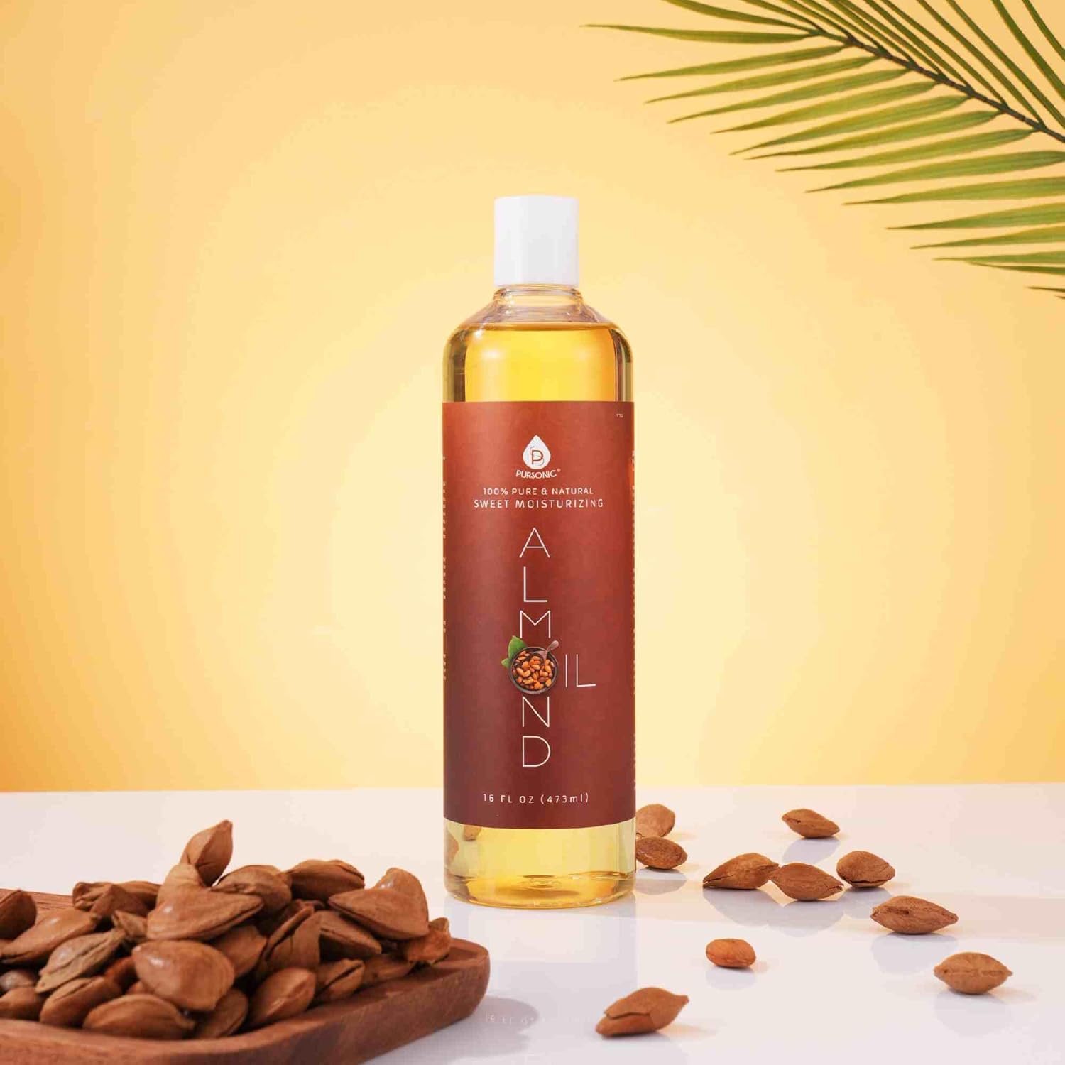 Pursonic 100% Natural Sweet Almond Oil for Skin – Nourishing Formula for Body & Hair Care, Aromatherapy, Moisturizing and Massage - Almond Essential Oil for Glowing Skin & Healthy Hair