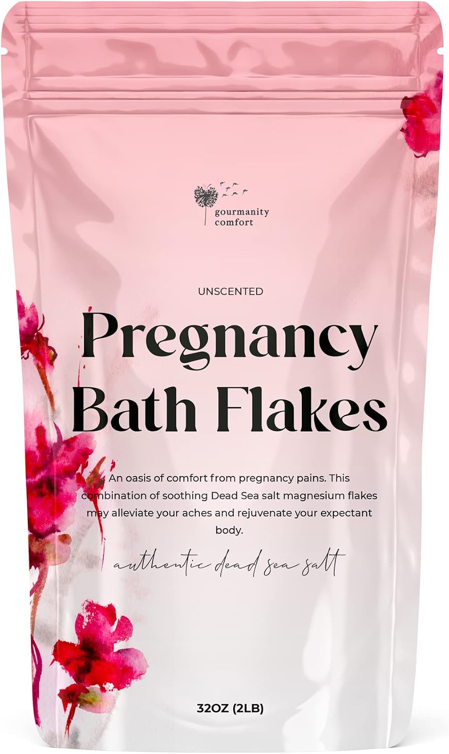 Gourmanity Comfort Unscented Magnesium Flakes for Bath, Relief for Pregnant Women Aches, Helps Improve Sleep Quality & Blood Circulation, Natural Ingredients, Harvested from Dead Sea, 32oz