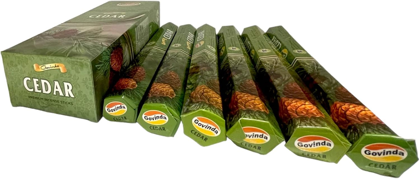 Govinda Premium Incense - 120 Masala Coated Incense Sticks, Cedar Scent