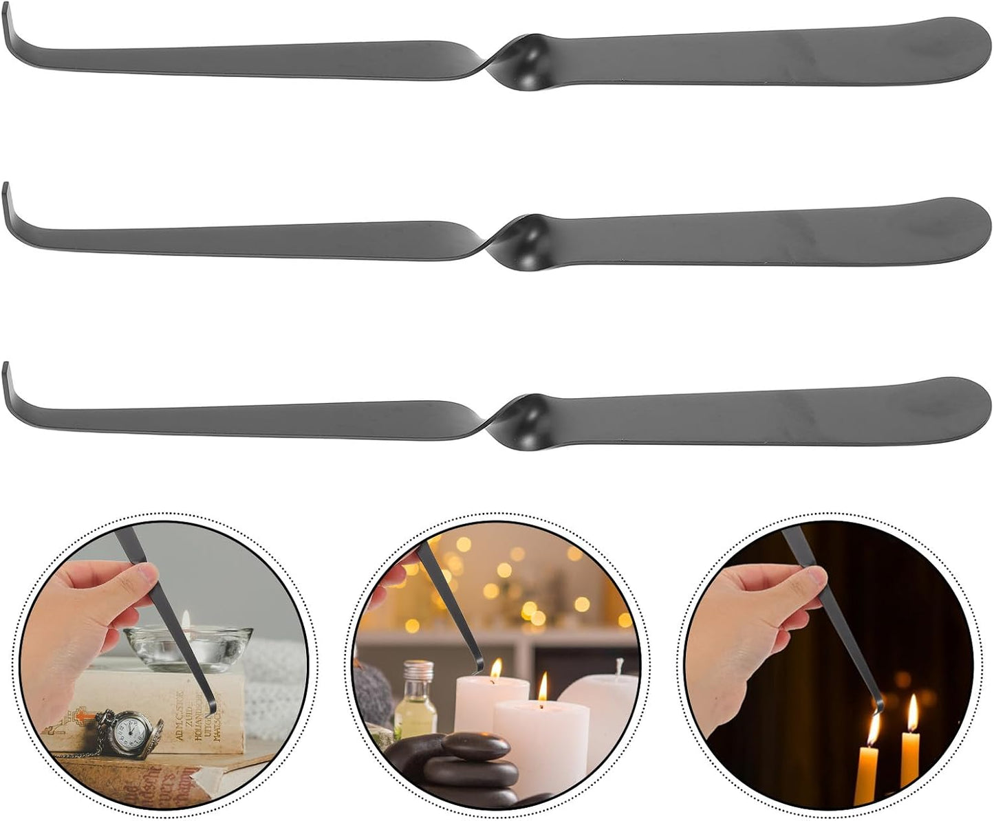 Lurrose 3pcs Stainless Steel Candle Wick Extinguishing Tool Set with Curved Hook Candle Snuffer and Wick Dipper for Flame Control for Home Décor