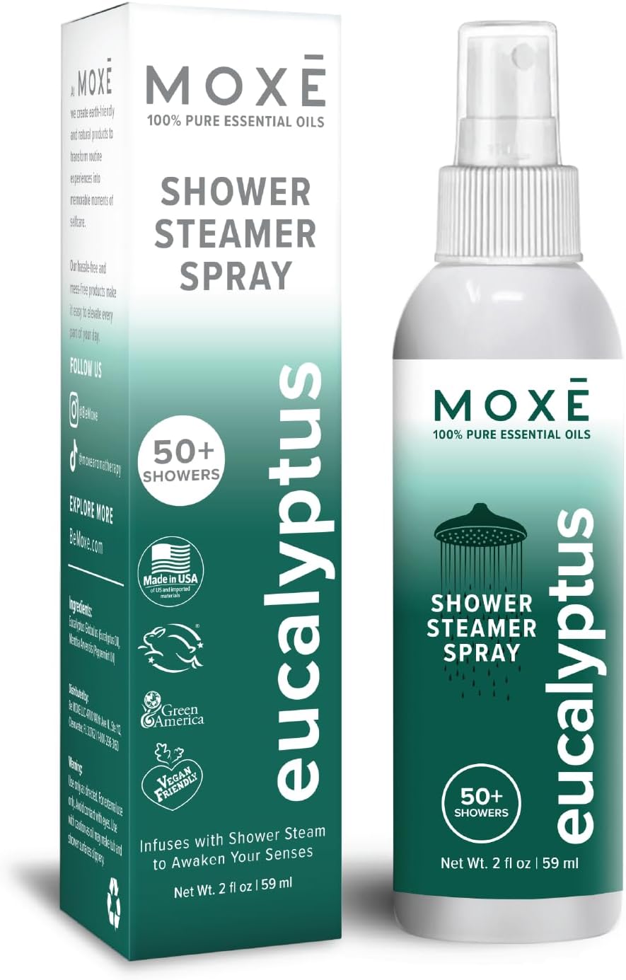 MOXĒ Shower Steamer Spray Eucalyptus Essential Oil Shower Spray – Relaxing Aromatherapy Mist for Home Spa Experience – Pure Plant Based Fragrance for Daily Routine – 1 Pack, 2oz