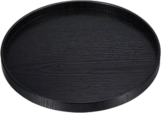 PATIKIL Wood Serving Tray 27cm/10 Inch, Round Decorative Platter for Home Decor Kitchen Table Candle Holder, Black
