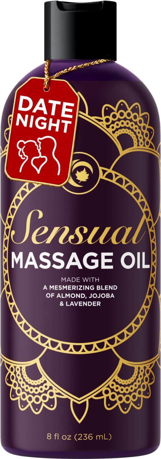 Aromatherapy Sensual Massage Oil for Couples - Relaxing Lavender Massaging Oil for Massage Therapy with Vitamin E Jojoba & Sweet Almond - Naturally Scented Vegan Non GMO & Gluten Free (8 Fl Oz)