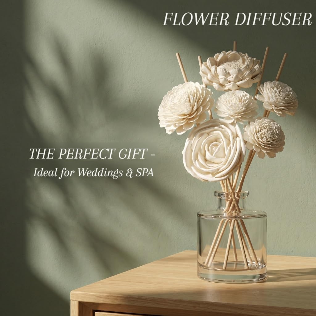 Sola Wood Flowers, Reed Diffuser Sticks,White, 2-3.5" | Sola Wood Flowers & Rattan Diffuser Sticks,7pcs Sola Flowers, 10pcs Diffuser Rattan, Home Bathroom Aromatherapy Decor