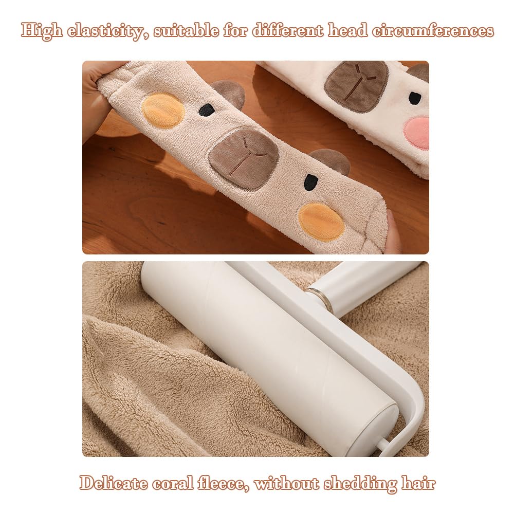 PERFECTSIGHT Kawaii Headband for Spa, Makeup, Washing Face, Party - 2 Pack Cute Hair Band for Shower Beauty Skincare, Soft Facial Headbands for Girls and Women (Brown+Pink Capybara)