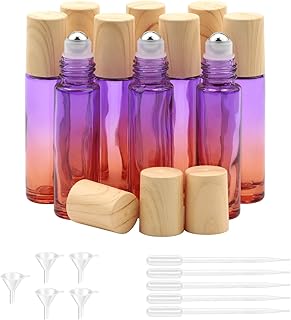Kesell 10 Pack 5ml Glass Roll on Bottle Small Purple-orange Gradient Essential Oil Roller Bottles with Stainless Steel Roller Ball and Plastic Lid for Aromatherapy, Essential Oils, Perfumes Vials