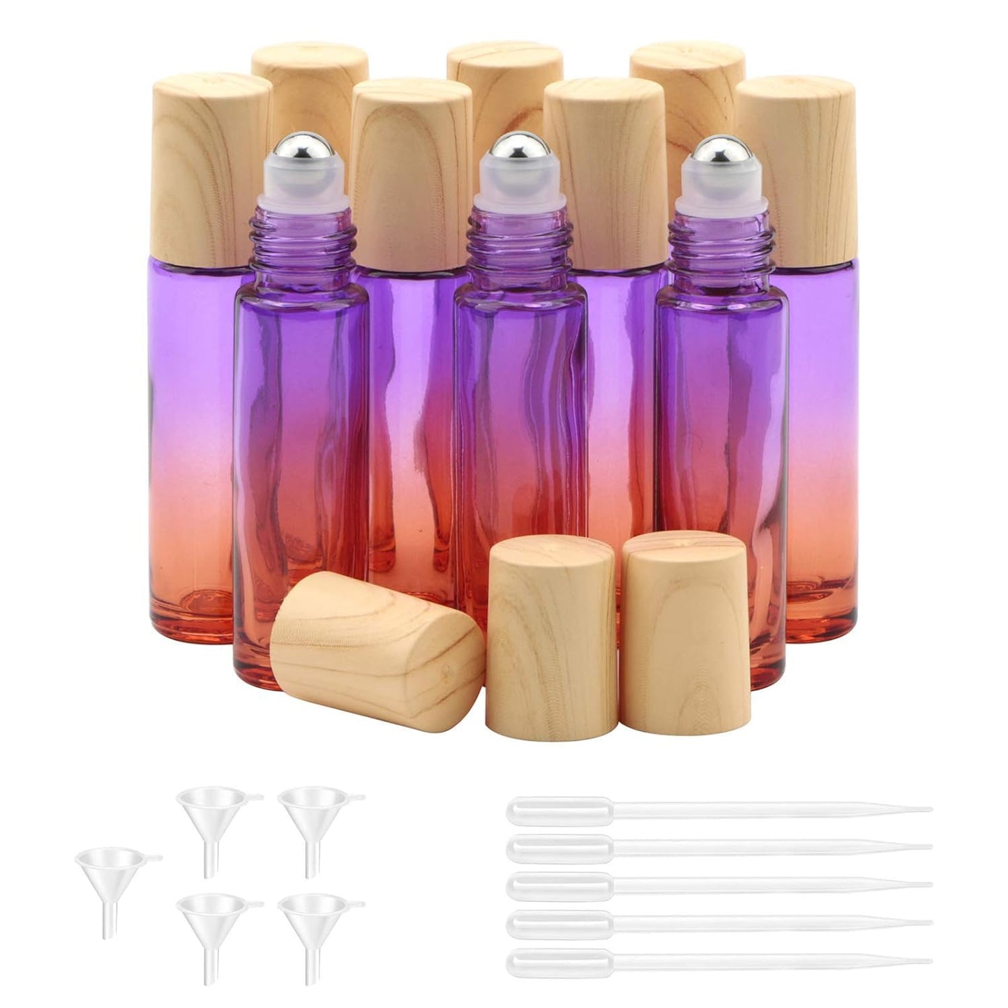 Kesell 10 Pack 5ml Glass Roll on Bottle Small Purple-orange Gradient Essential Oil Roller Bottles with Stainless Steel Roller Ball and Plastic Lid for Aromatherapy, Essential Oils, Perfumes Vials
