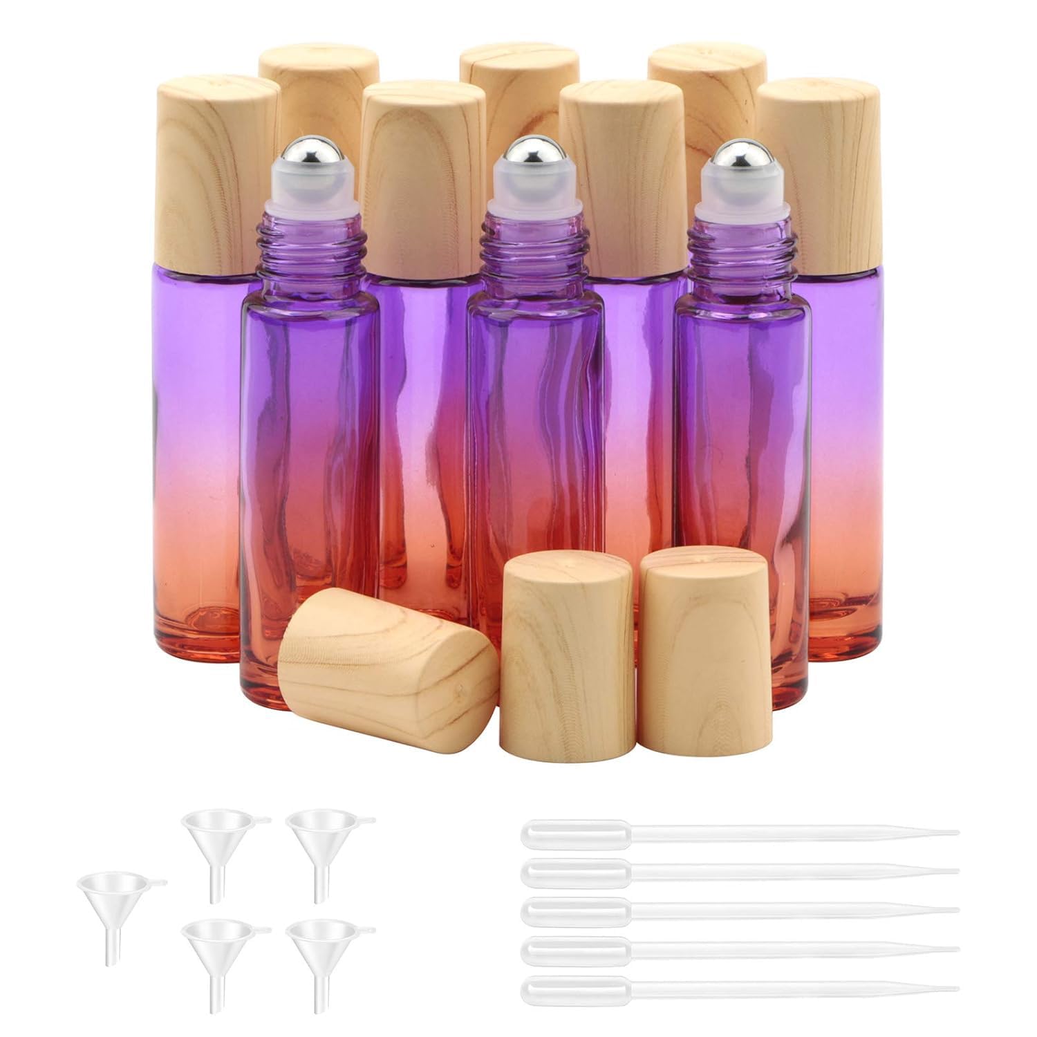Kesell 10 Pack 5ml Glass Roll on Bottle Small Purple-orange Gradient Essential Oil Roller Bottles with Stainless Steel Roller Ball and Plastic Lid for Aromatherapy, Essential Oils, Perfumes Vials