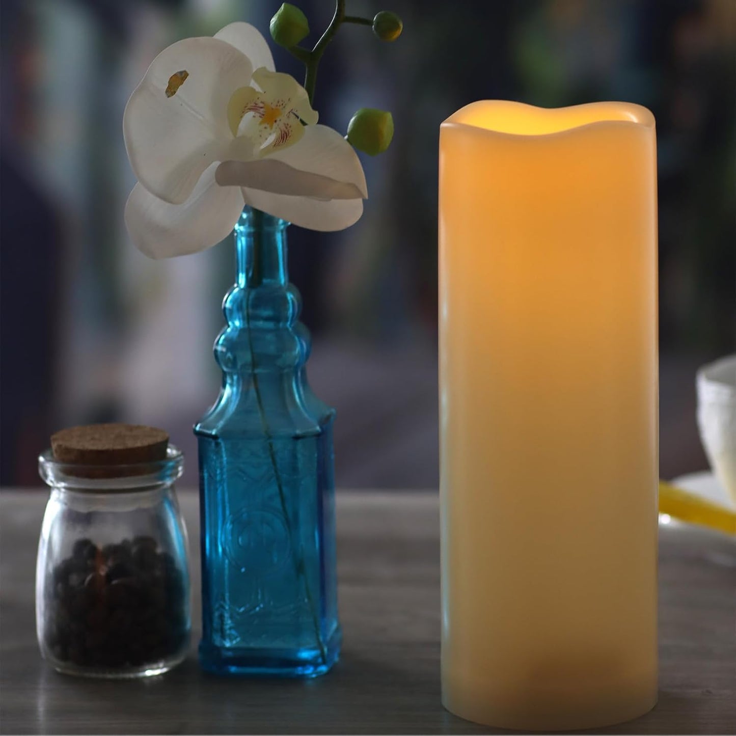 Flameless Outdoor Battery Operated Candles with Timer 3'' x 8'' Waterproof Pillar Candle Flickering Plastic Electric LED Lights for Wedding Party Halloween Thanksgiving Christmas Decoration Gift