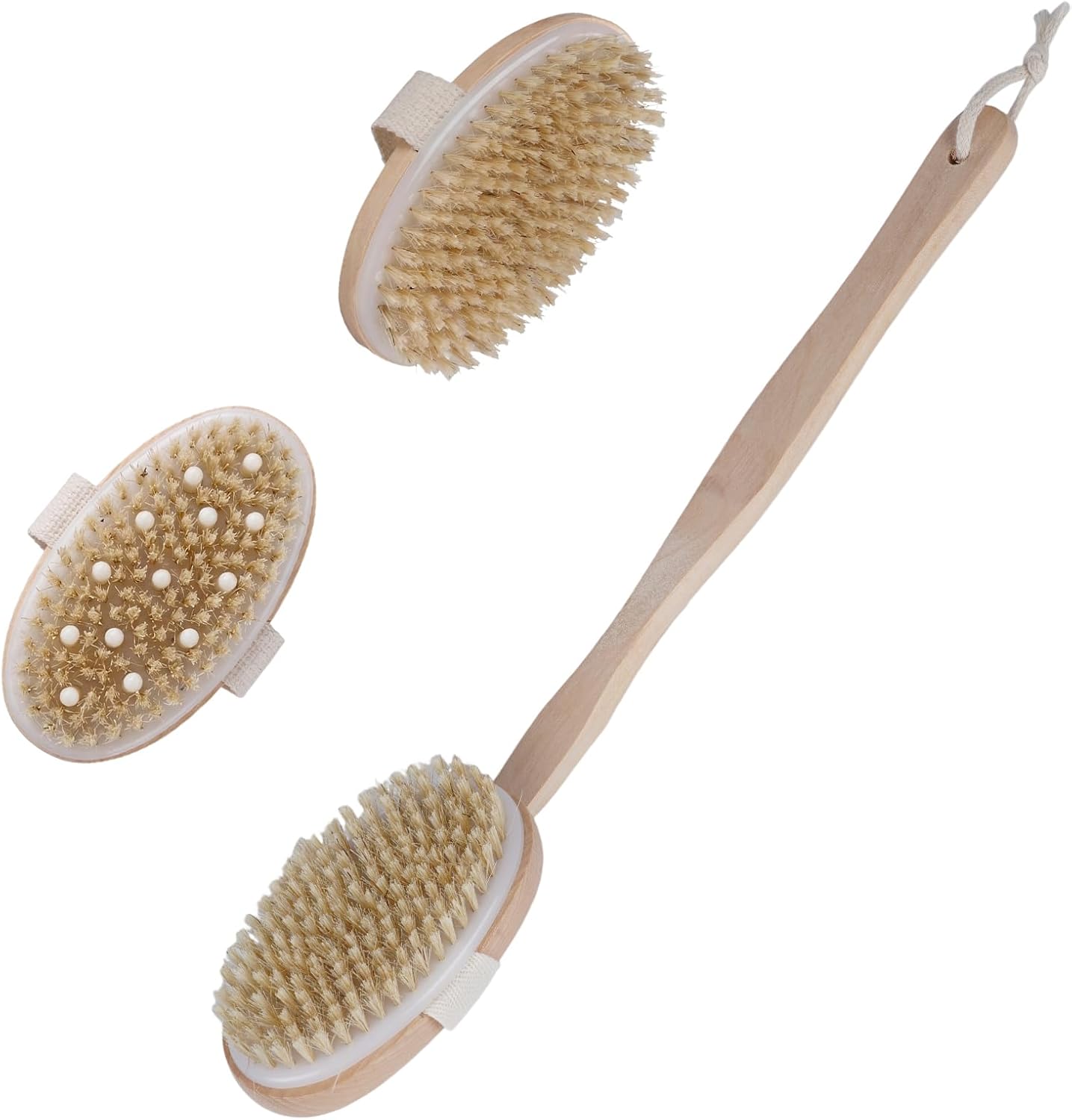 Tongcloud 3 Pack Dry Brushing Body Brush Natural Bristle Exfoliating Brush with Massage Nodes for Improving Skin Health
