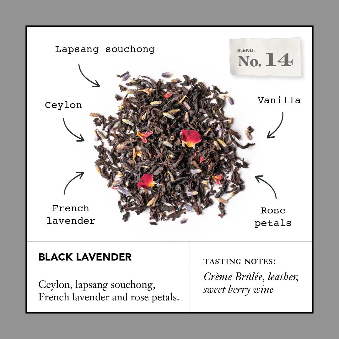 Steven Smith Teamaker Black Lavender No. 14, Lady Grey, Caffeinated, Sugar-Free, Sustainably Grown Full Leaf Black Tea Bags, 15 Sachets, 1.32oz each