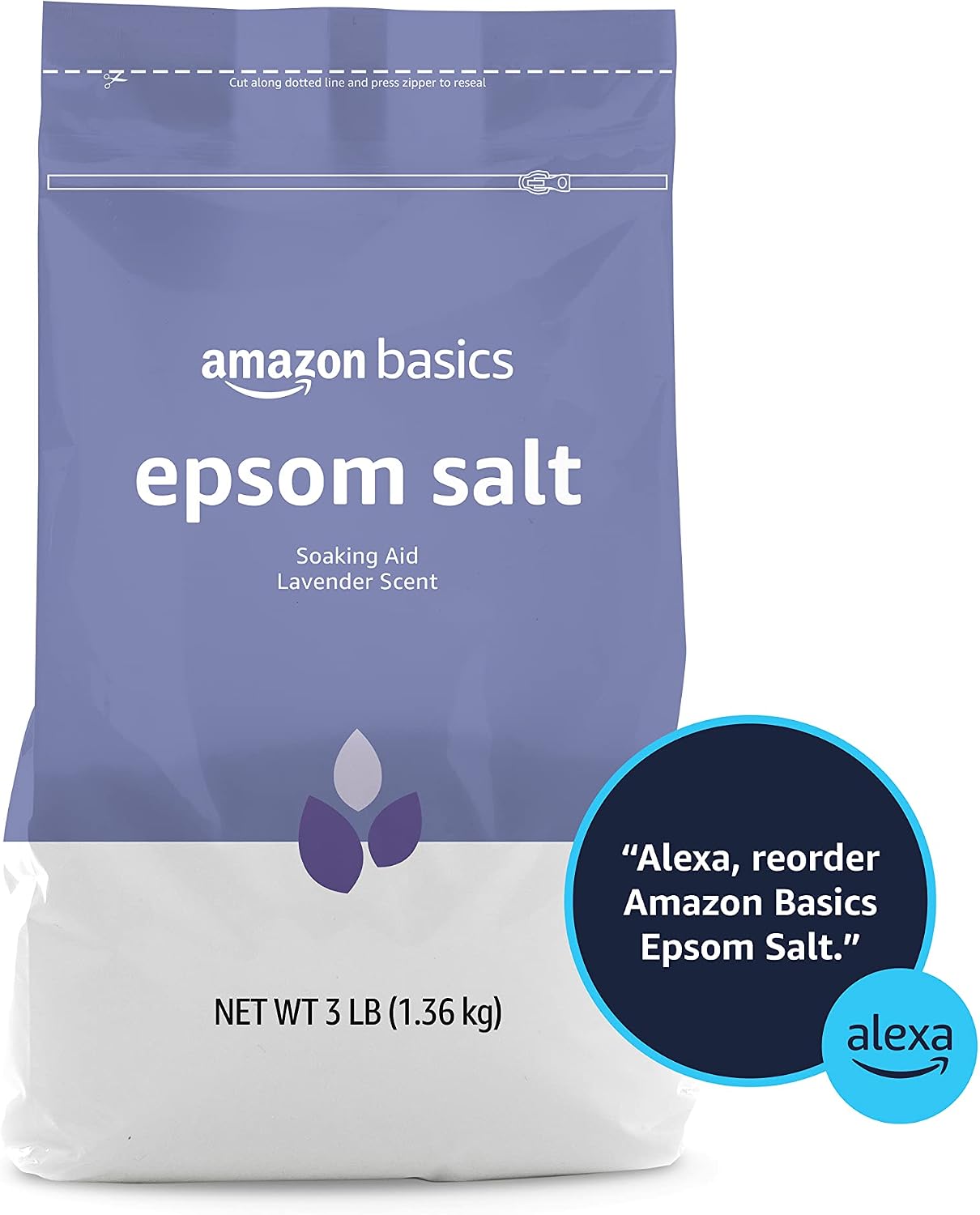 Amazon Basics Epsom Salt Soaking Aid, Lavender Scented, Relax & Relief, Resealable, 3 Pound, 1-Pack (Previously Solimo)