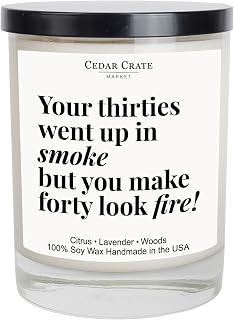 40th Birthday Gifts Women & Men - Lavender & Lemongrass Soy Wax Birthday Candles, 13.5 oz, 60+ Hour Burn Time, Birthday Gifts for Women, Hand Poured in USA, Reusable Jar for a Fantastic Celebration