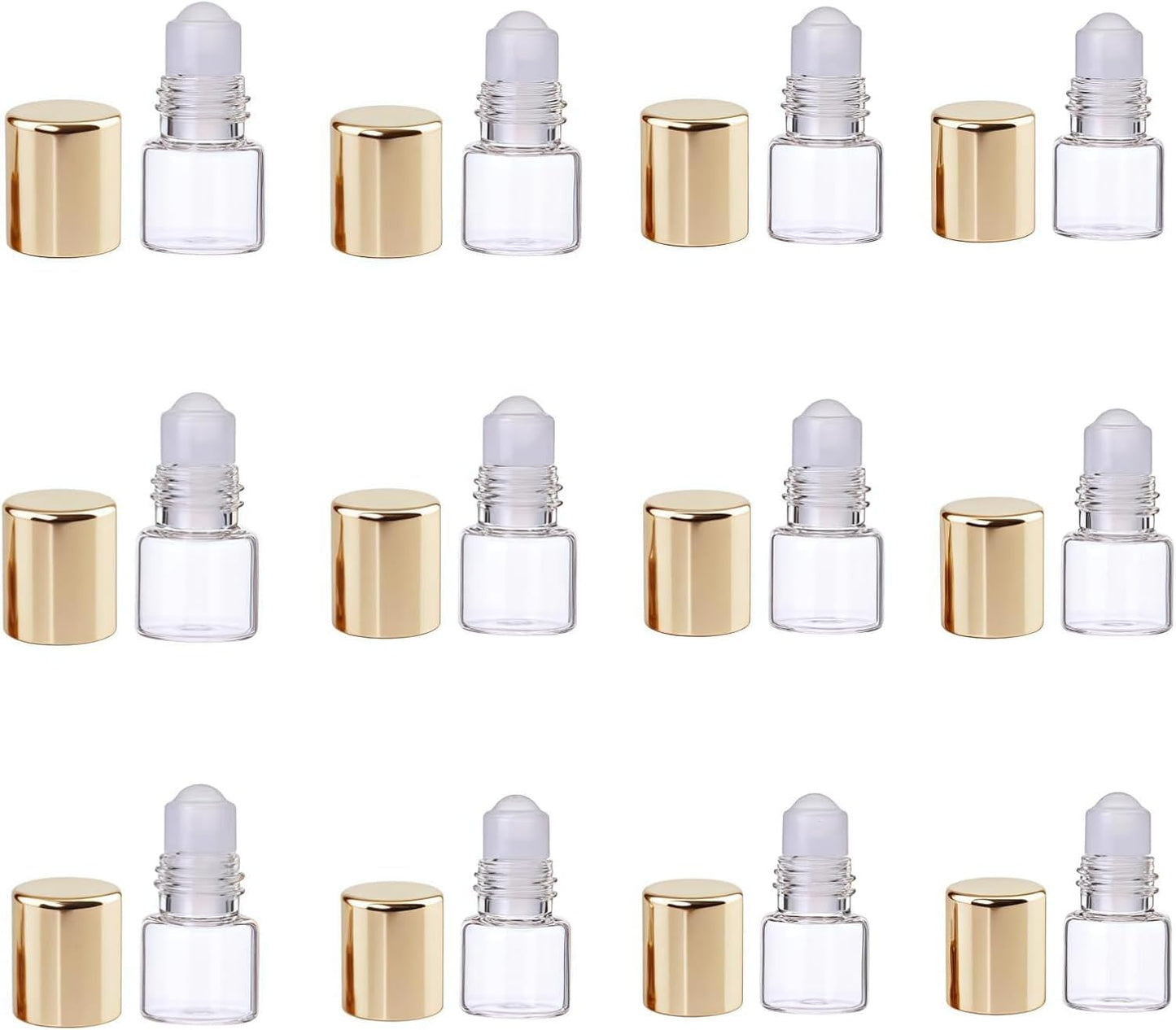 12Pcs Gold 1ml Glass Roller Bottles - Refillable Essential Oil Roll-On for Aromatherapy | Mini Travel-Size Sample Vials with Roller Balls,Aromatherapy Supplies, Essential Oil Accessories