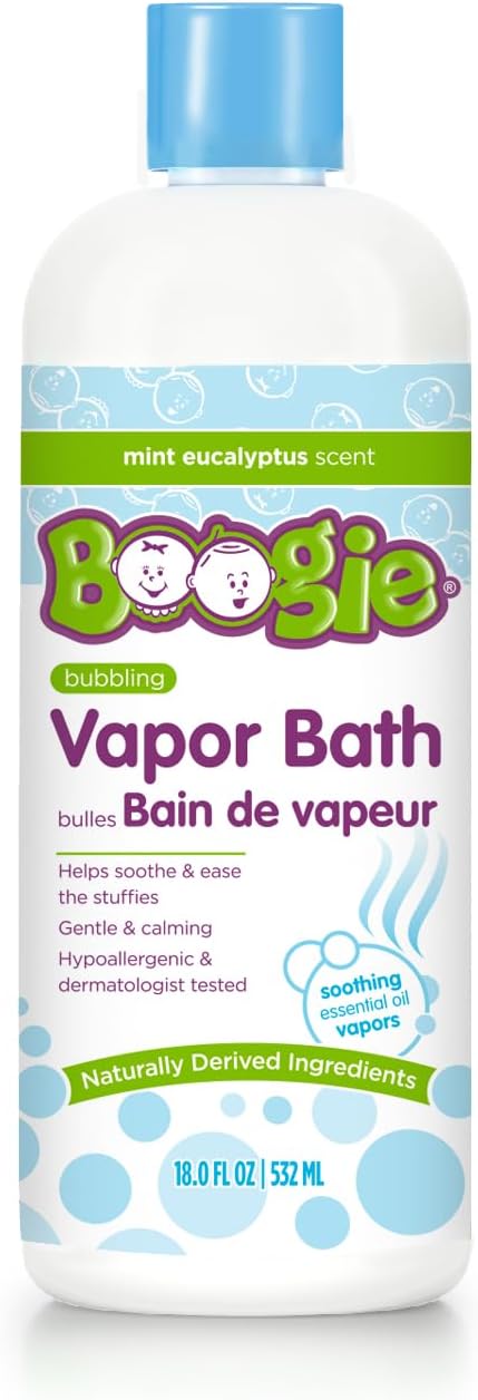 Boogie Bubbling Vapor Bath for Kids - 18 fl oz - Gentle & Calming Bubble Bath for Kids - Made with Natural Essential Oils - Mint Eucalyptus Scent - Baby Bathtime Essentials
