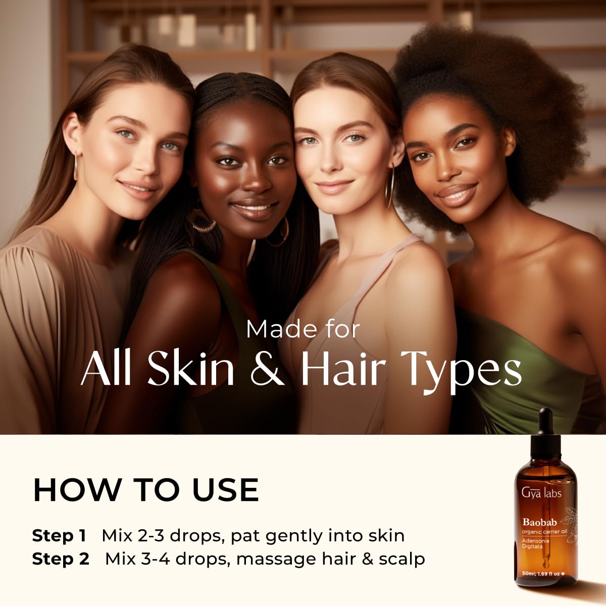 Gya Labs Baobab Oil - 1.7 Fl Oz - Carrier Oil for Hair, Skin, Face, Scalp & Body Massage