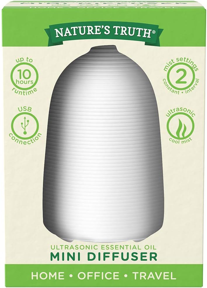 Nature's Truth Ultrasonic Mini Diffuser with up to 10 Hours Run Time, White