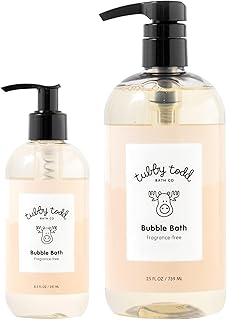 TUBBY TODD Bubble Bath for Kids, Toddlers & Babies - Hypoallergenic, Non-Irritating Sensitive Skin Bubble Bath - 2 Pack, 25 fl oz & 8 fl oz - Fragrance Free