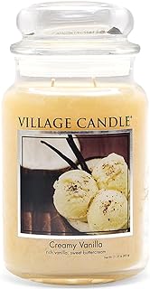 Village Candle Creamy Vanilla Large Glass Apothecary Jar, Scented Candle, 21.25 oz., Ivory