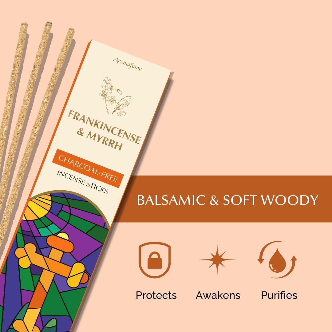 Frankincense & Myrrh Luxury Incense Sticks by Aromafume| 3x30 Sticks for Prayer, Meditation, Aromatherapy, Purification & Protection| Charcoal Free| Long Lasting Aroma, Spiritual Gifts