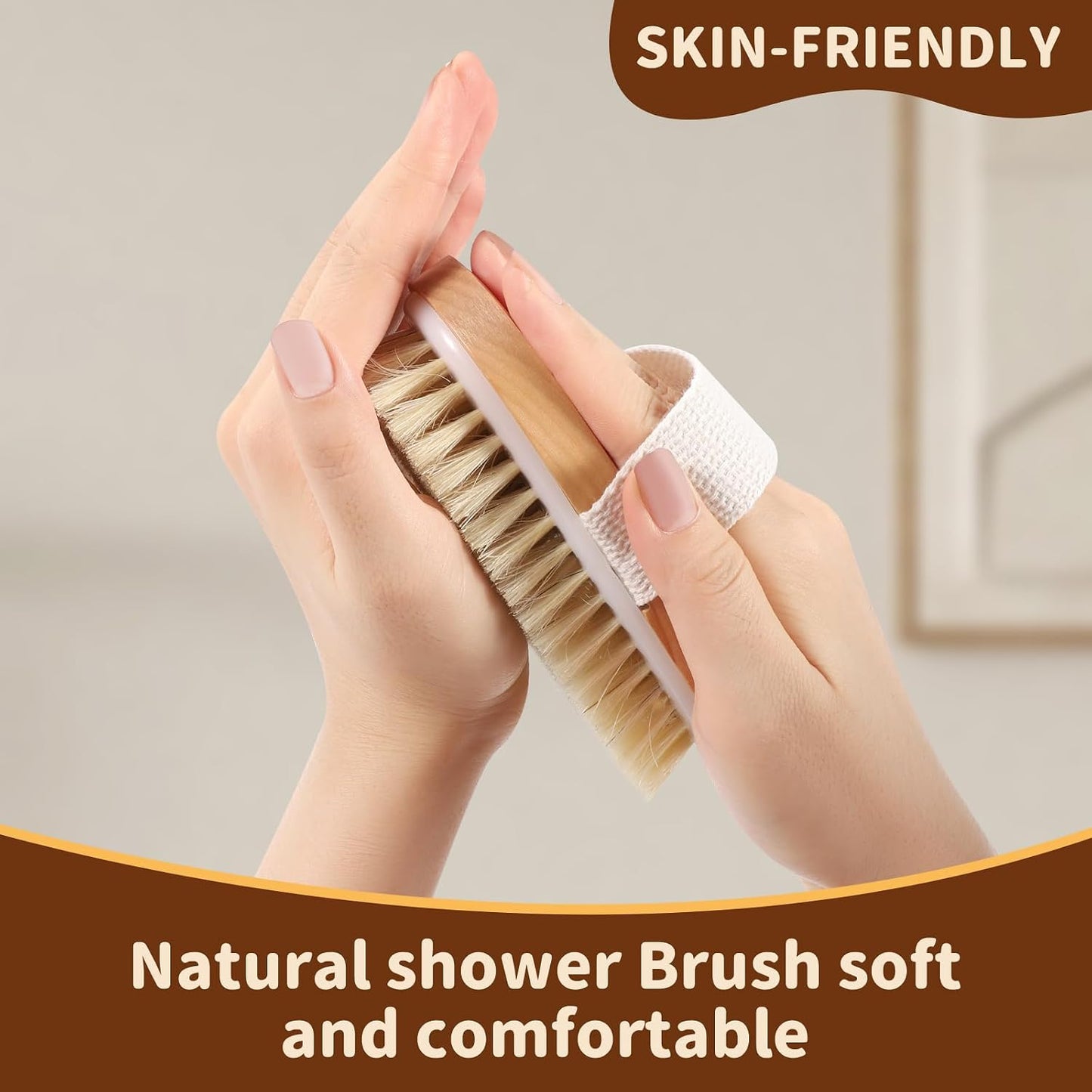 SAMEBUTECO 4 Pack Dry Body Brushing Brushes, Natural Bristle Exfoliating Scrub Brushes with Massage Nodes for Lymphatic Drainage, Skin Firming, Acne Treatment, and Cellulite Reduction