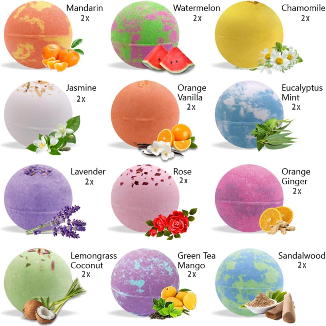 Bath Bombs for Women Gift Set - 24 Natural and Organic Bath Bombs with Essential Oils & Moisturizing Shea Butter, Spa Birthday Gift, Selfcare Gifts, Women, Teen Girls, Bridesmaid Gift