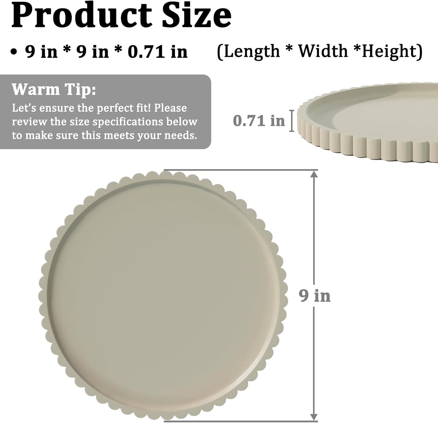 Silicone Bathroom Vanity Tray, Modern Round Decorative Tray for Countertop, Waterproof & Unbreakable Cosmetic Perfume Organizer, Extra-Thick & Sturdy, Easy to Clean Candle Tray (9 Inch, Khaki)