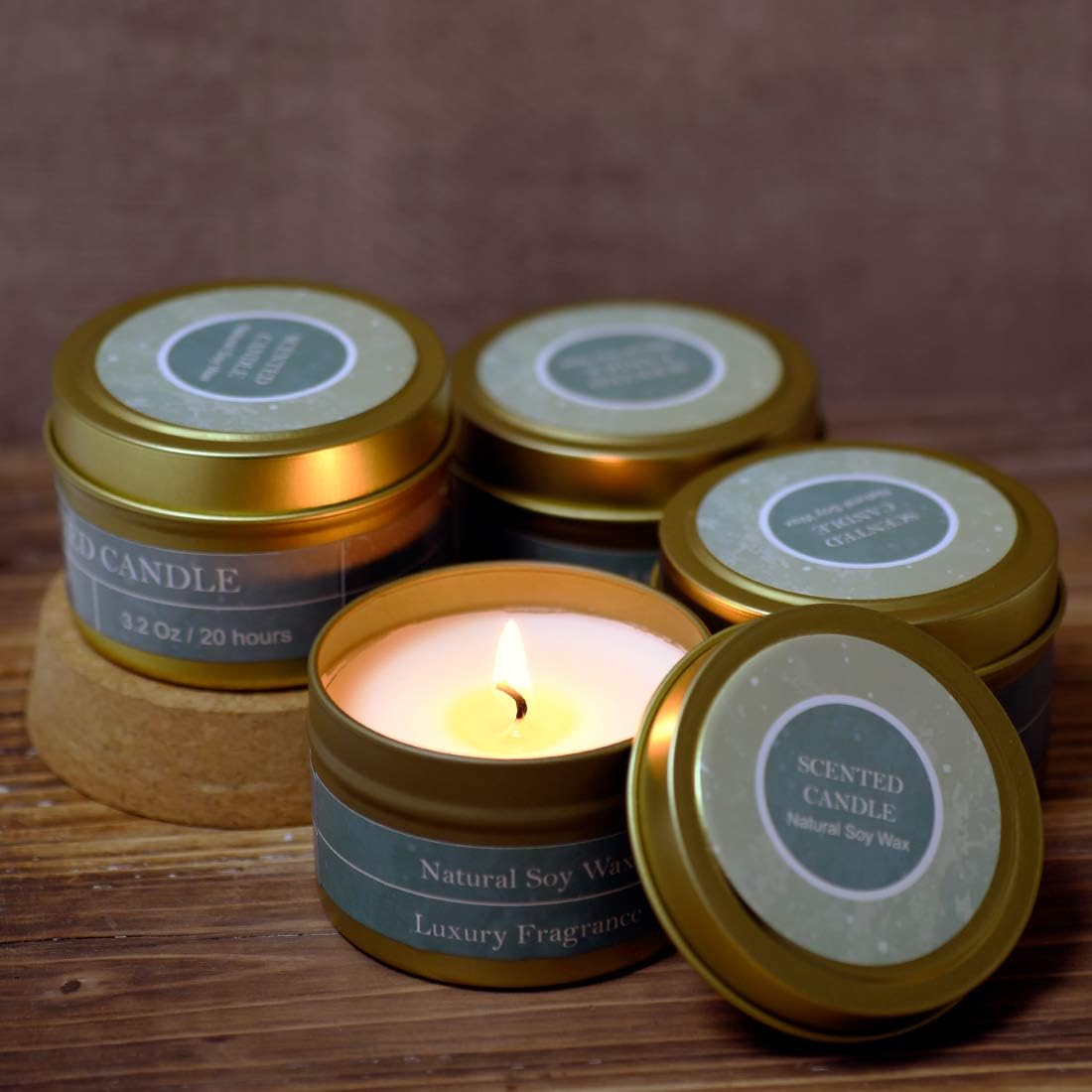 DEYBBY Natural Soy Wax Scented Candles 4 Pack 4oz Gift Set-Lavender, Vanilla, Lemon, Ocean Breeze Aromatherapy | 20 Hours Long Lasting Burning Travel Tin Candles for Stress Relief Relaxation BathYoga
