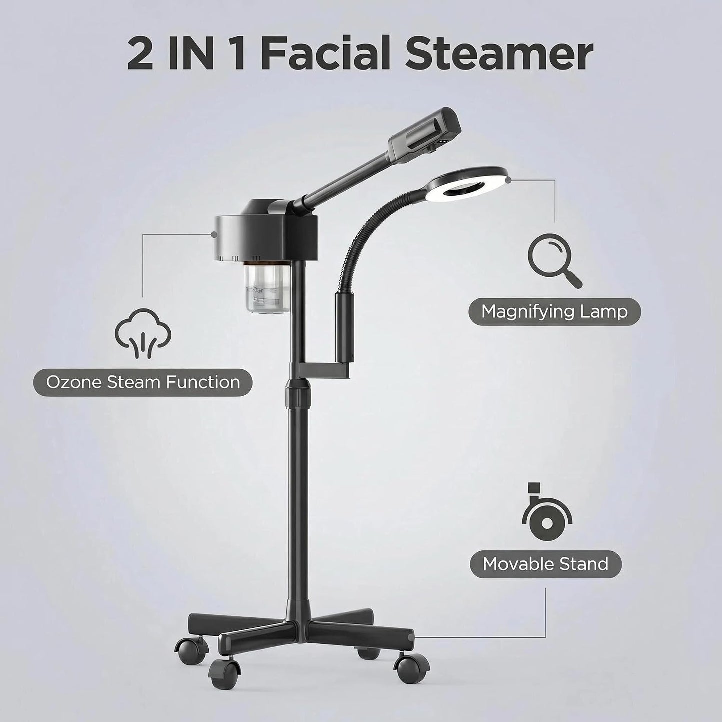 Facial Steamer with Magnifying Lamp, 2 in 1 Ozone Steamer for Face Professional, Professional Facial Steamer for Esthetician, Salon & Spa Face Beauty Equipment.