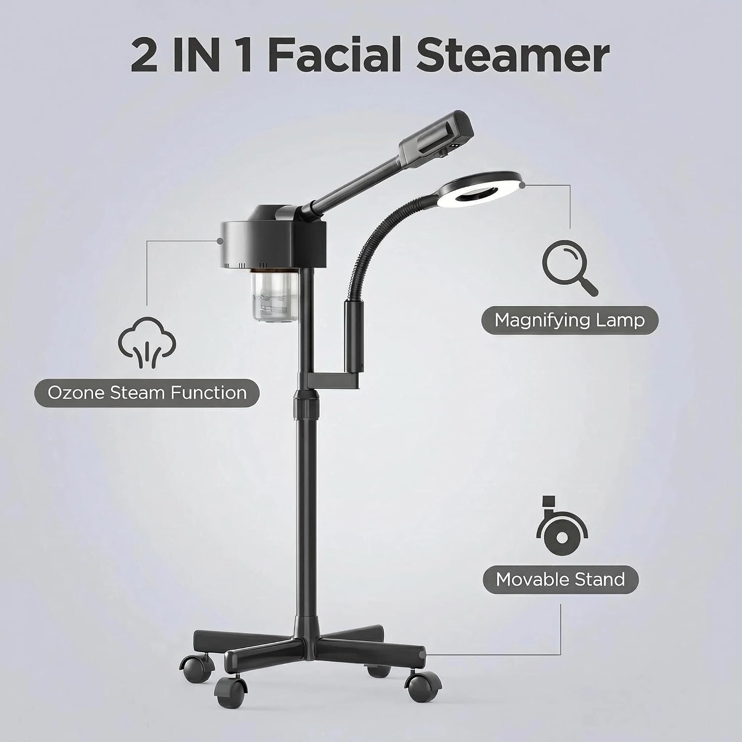 Facial Steamer with Magnifying Lamp, 2 in 1 Ozone Steamer for Face Professional, Professional Facial Steamer for Esthetician, Salon & Spa Face Beauty Equipment.
