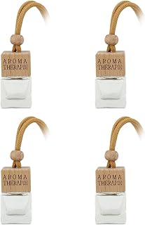 4-Pack Refillable Car Air Freshener Hanging Diffuser Empty Glass Bottle with Wooden Cap & Reed Sticks Essential Oil Aromatherapy Pendant Drift Car Fresheners for Women Men-Car Accessories