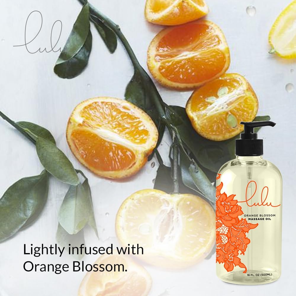 Lulu Orange Blossom Massage Oil, Sweet Almond, Jojoba & Macadamia Oils, Lightweight Non-Greasy Body Oil Smooth Skin & Relaxation Aromatherapy Date Night Couples Massage & Massage Therapy 16 fl oz Pump