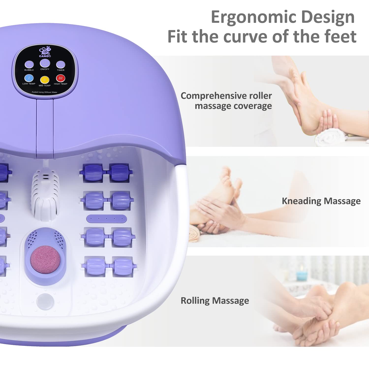 Foot Spa Bath Massager with Heat Bubbles and Vibration Massage and Jets, 16OZ Tea Tree Oil Foot Soak Epsom Salt, Collapsible Foot Bath Spa Bucket with Infrared Light & Remote Control - Purple