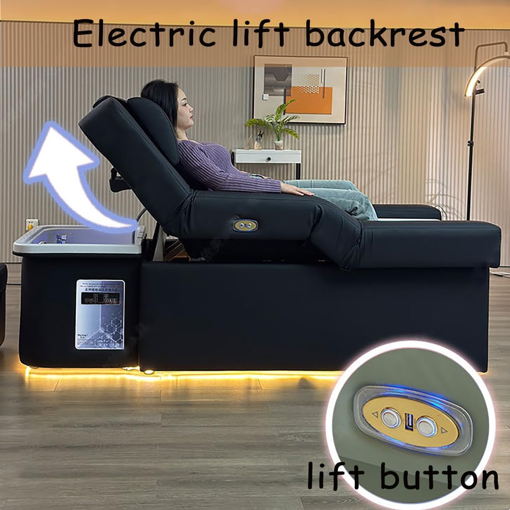 Shampoo Bed, Electric Lift Massage Bed, Head Spa Equipment with Water Circulation, Fumigation, Foot Bath SPA Shampoo Table