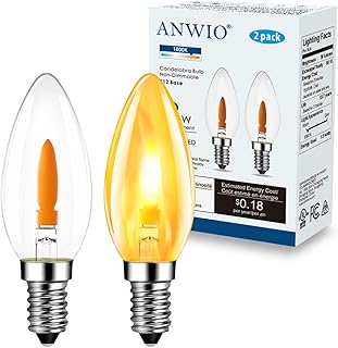 ANWIO Flicker Flame Light Bulbs 1.5W=3W, NonDimmable Flame Tip 1800K Warm Light Orange Glow Bulbs Crystal Clear Candle Bulb for E12 Chandelier Base (Clear, c35e12(2pack))
