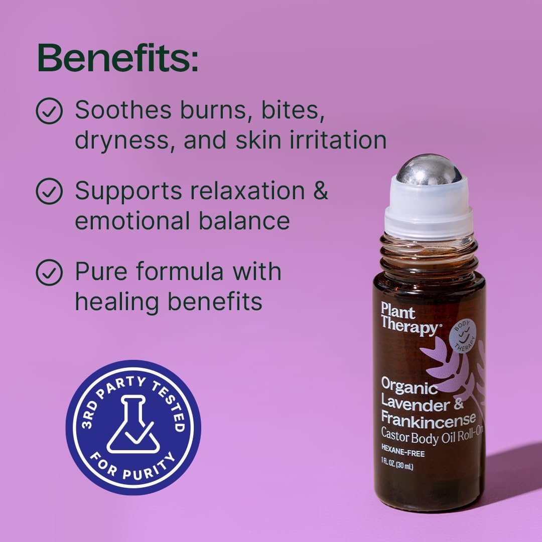 Plant Therapy Organic Lavender & Frankincense Castor Body Oil Roll On 30 mL