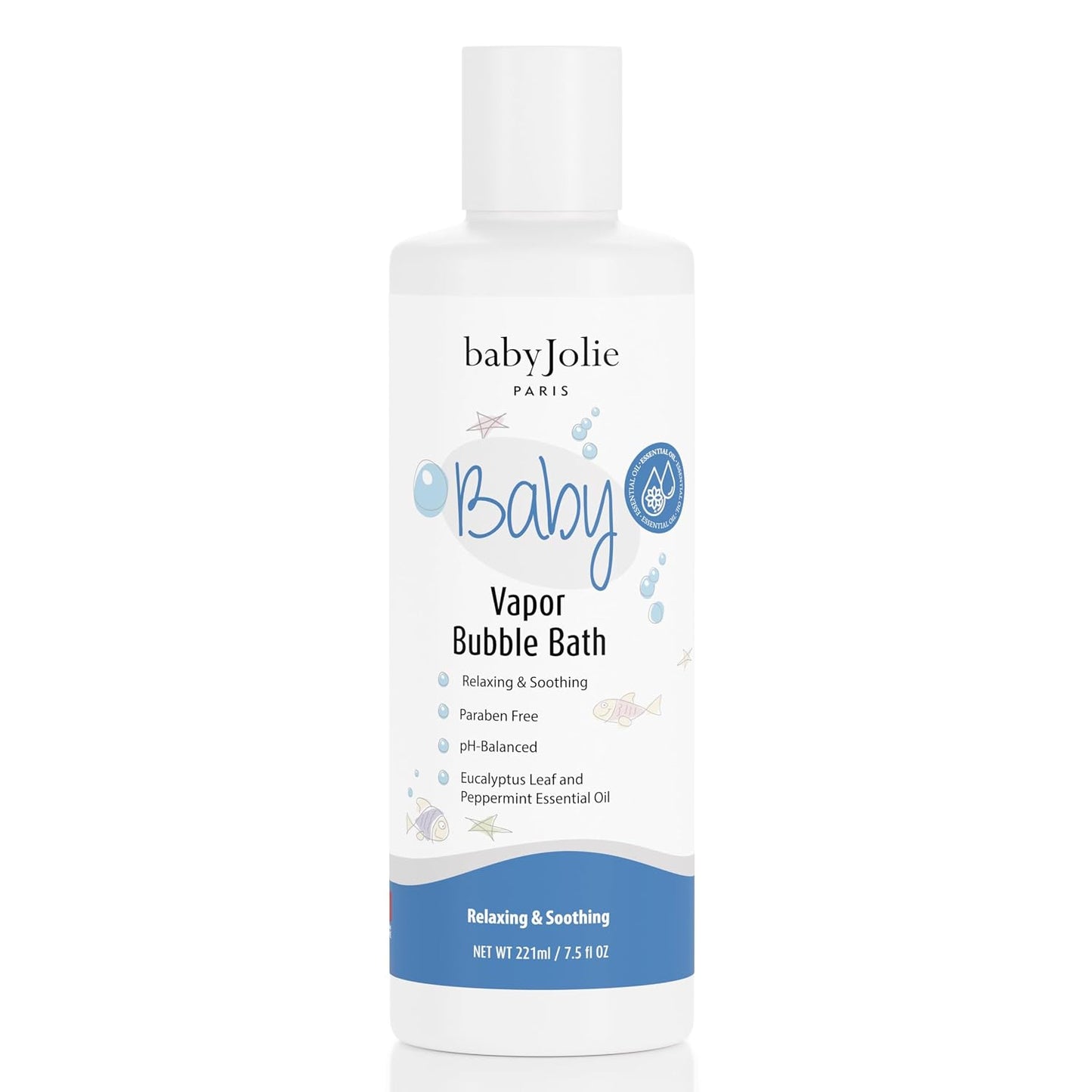 Baby Jolie Vapor Bubble Bath - Baby & Kids Bathing Aromatherapy for Stuffy Nose and Cough Relief, Made with Eucalyptus and Peppermint Extract, Natural Essential Oils, 7.5 oz