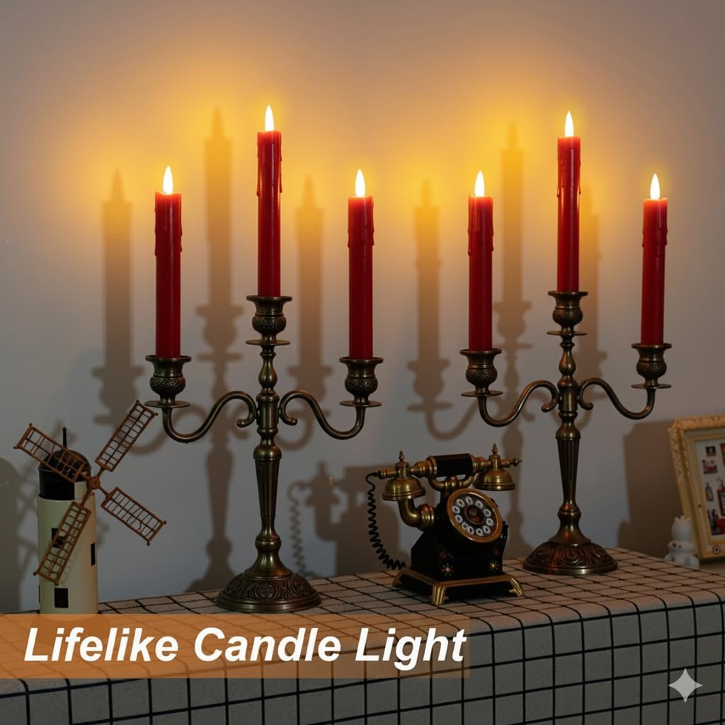 6.7 Inch LED Candles Battery Operated, Flameless Candles with Flickering 3D Flame, Led Candle Sticks Safe for Windowsill Wedding Home Christmas Decor, Red, Set of 6