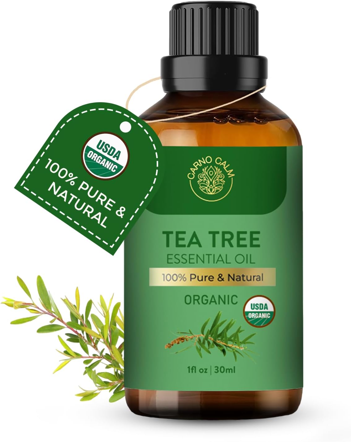 Tea Tree Essential Oil | USDA Certified Organic Tea Tree Oil | for Skin and Hair | Undiluted for Aromatherapy & Diffusers | 1 Fl oz
