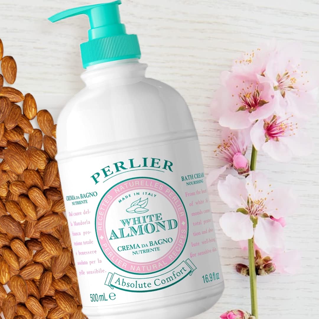 Perlier White Almond Shower & Bath Cream - Nourishing & Soothing Luxury Bath Cream Made with Almond Oil for Deep Moisturization and Hydration (16.9 Fluid Oz.)