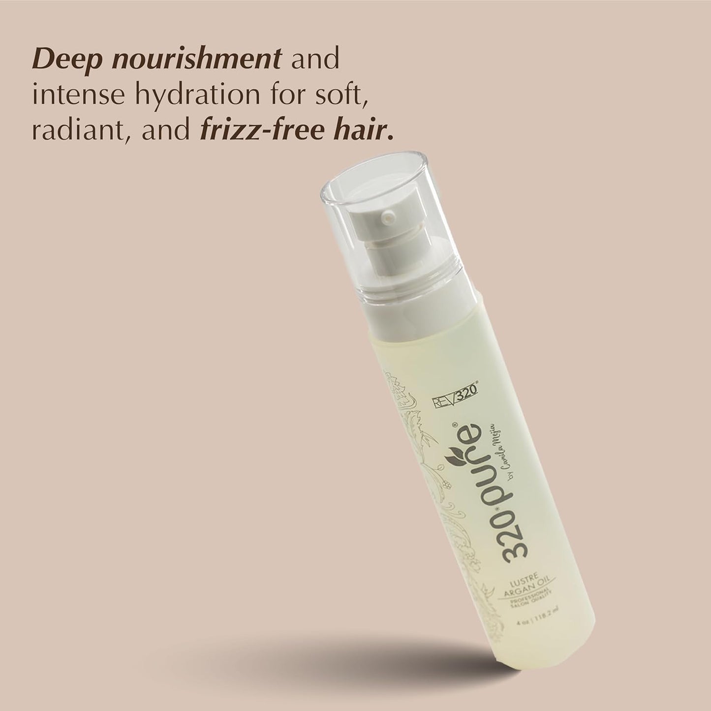 Rev320 320Pure Lustre Argan Oil For Hair 4oz Pump, Aceite de argán para el cabello, Argan Oil Hair Treatment with Pure Argon for Color-Treated, Damaged, Dry, Straight and Curly