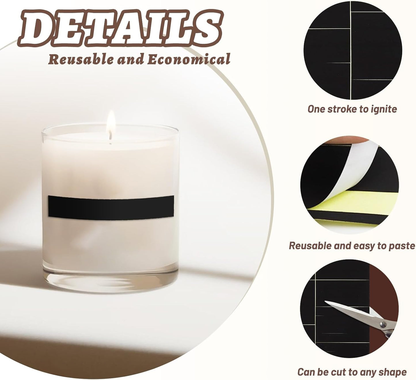 80 PCS Match Striker Stickers, 2.35" Match Striker Paper with Adhesive, Ideal for Fireplace Matches