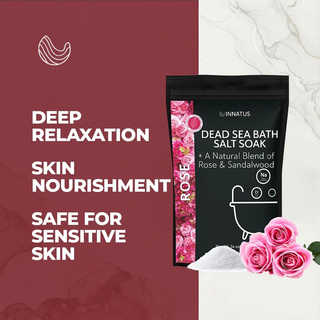 Dead Sea Soothing Bath Salt Soak with 21 Minerals – Relaxing, Detoxifying, and Nourishing for Skin – 14oz, Infused with Essential Oils – Rejuvenate Mind & Body. (Rose)