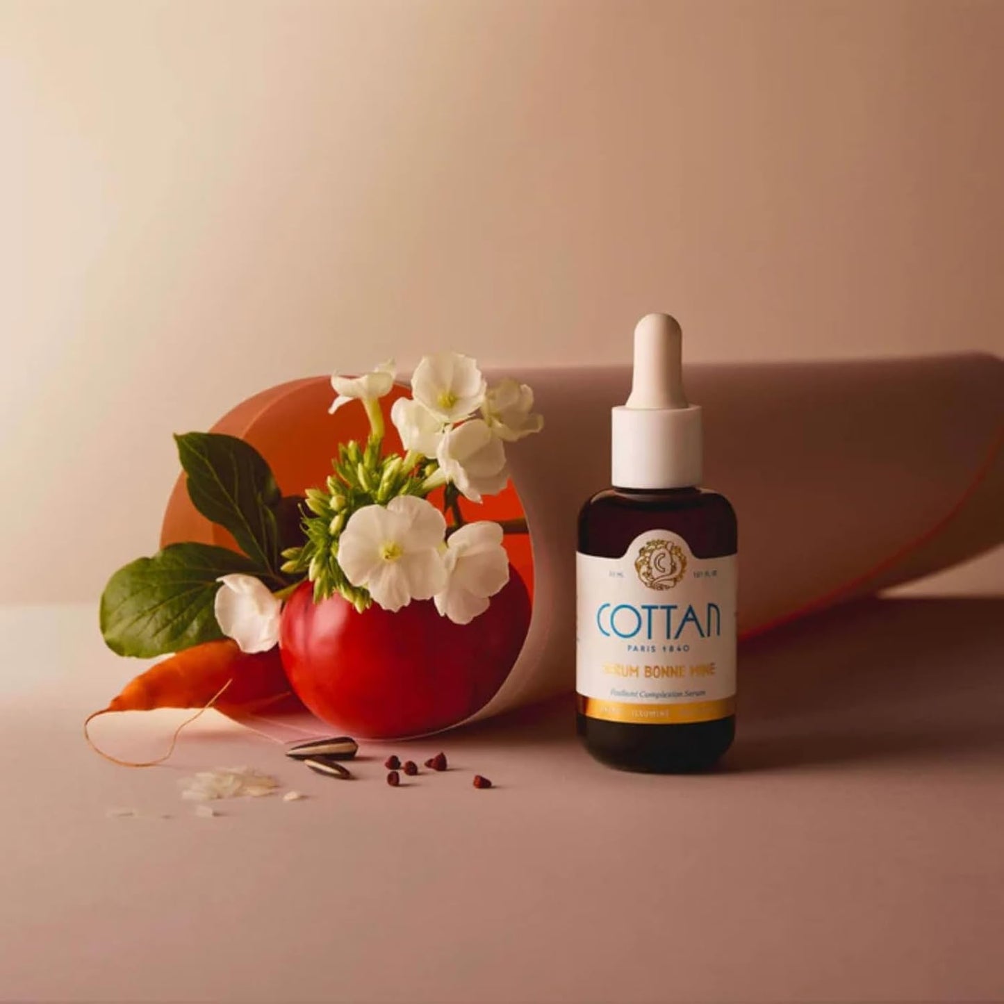 Cottan Paris Bonne Mine Refining Face Serum with Squalene, Apricot Sunflower Seed Oil Rice Bran & Rosemary Leaf Extract Nourishing & Firming Skin Facial Moisturizer for a Smooth, Youthful Look 30ml